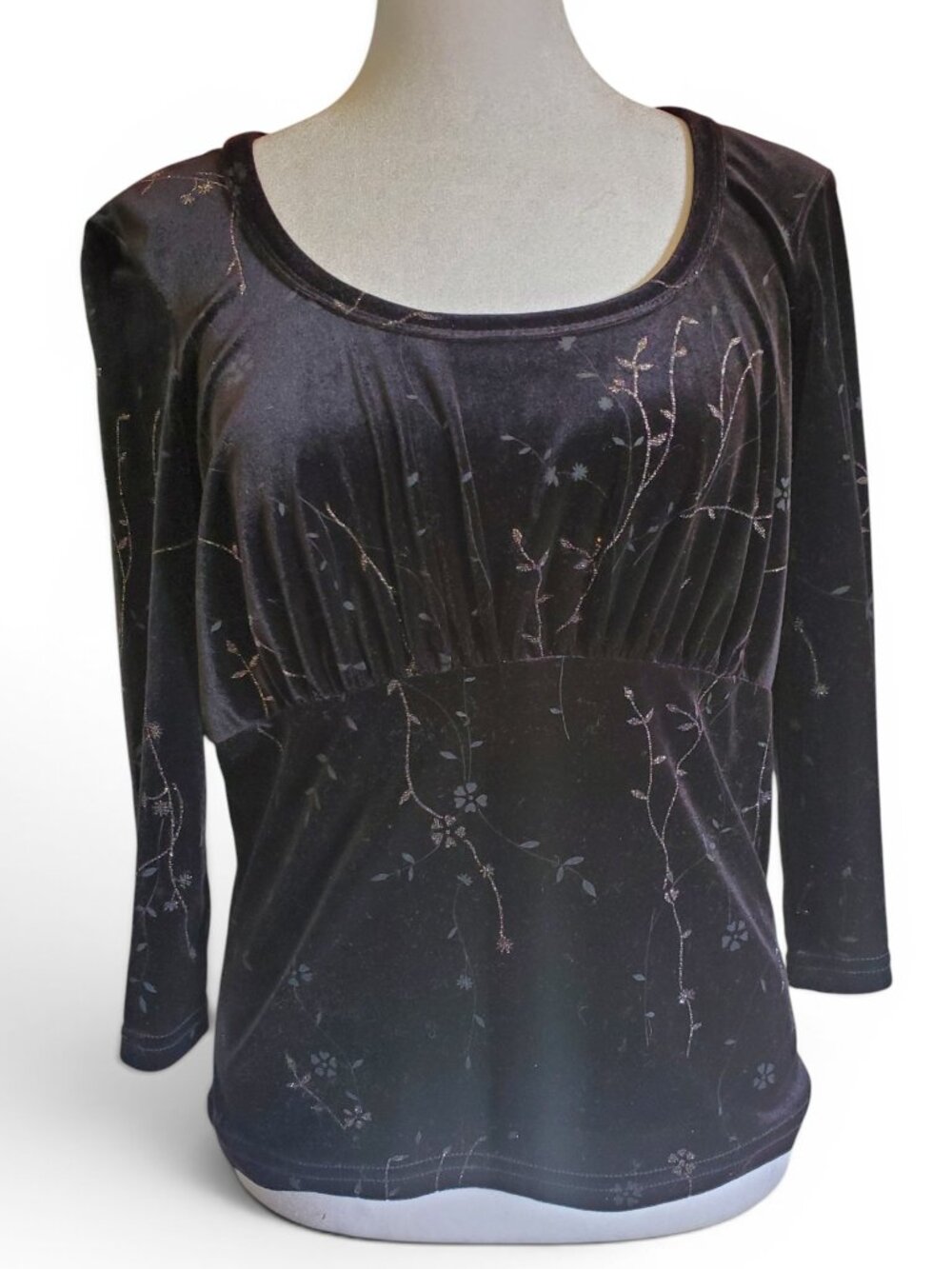 Vintage Jalate 90s Y2K Black Velvet Floral Whimsigoth Blouse Top Women's Size L